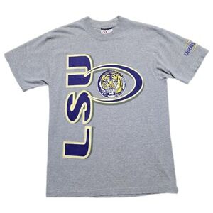 Rare 90s VTG LSU Tigers Football T-Shirt Mens L Old School Graphic Gray
